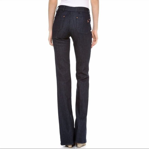 NWT MIH ANTHROPOLOGIE MARRAKESH JEANS MID RISE KICK FLARE RAW DARK BLUE SIZE 25 - Picture 2 of 7